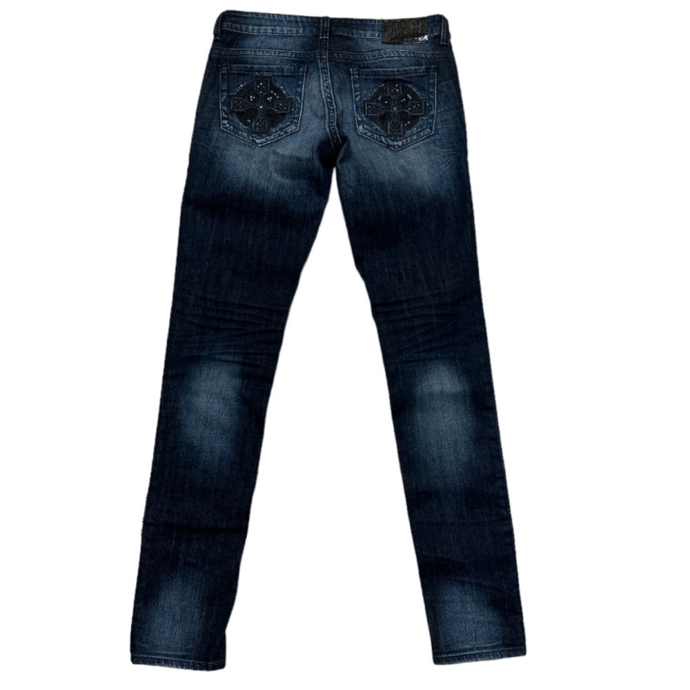 Buffalo David Bitton Jadine Low Rise Stretch Skinny Dark Wash Fading Whiskering - Picture 2 of 8